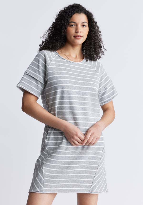 Robe t-shirt Delfina pour femme, rayures grises et blanches - KD0006S
