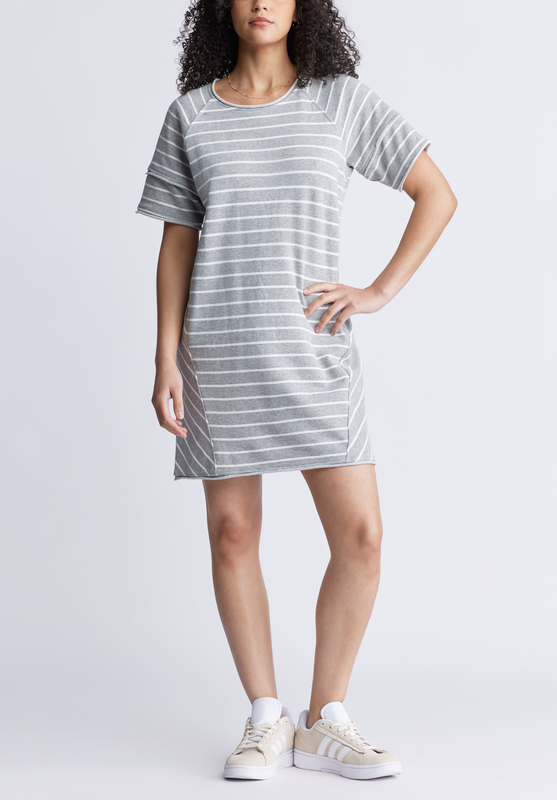 buffalo david bitton Delfina Women's T-Shirt Dress Grey and White Striped