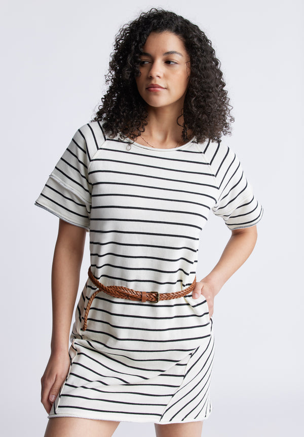 Robe t-shirt Delfina pour femme, rayures blanches et noires - KD0006S