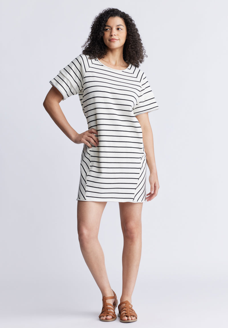 Delfina Women's T-Shirt Dress, White and Black Striped - KD0006S