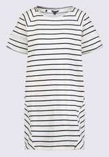 Delfina Women's T-Shirt Dress, White and Black Striped - KD0006S