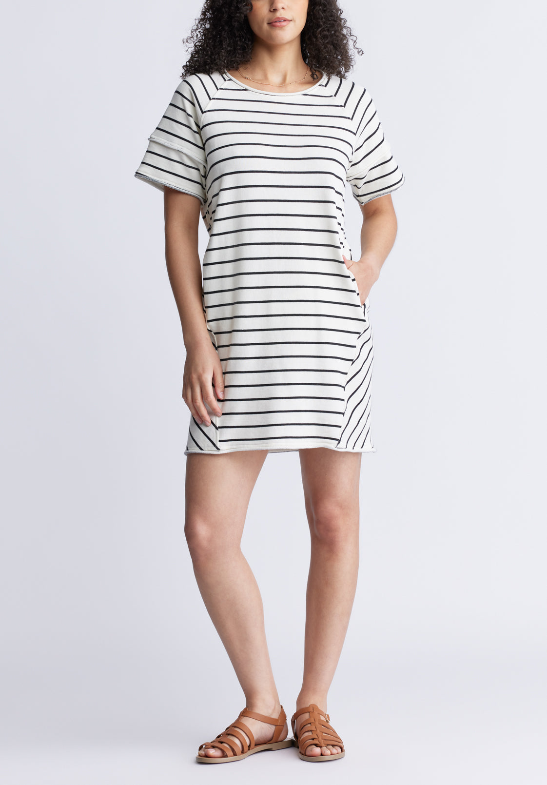 buffalo david bitton Delfina Women's T-Shirt Dress White and Black Striped