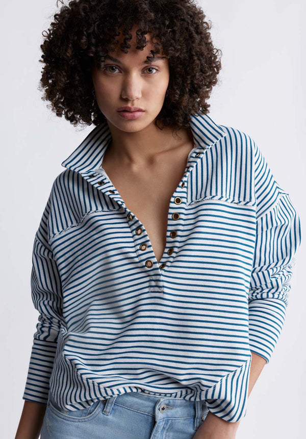 Buffalo David BittonEllowynne Women’s Striped Pullover In Blue - KT0099P Color TEALY BLUE