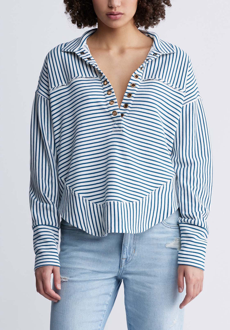 Buffalo David BittonEllowynne Women’s Striped Pullover In Blue - KT0099P Color TEALY BLUE