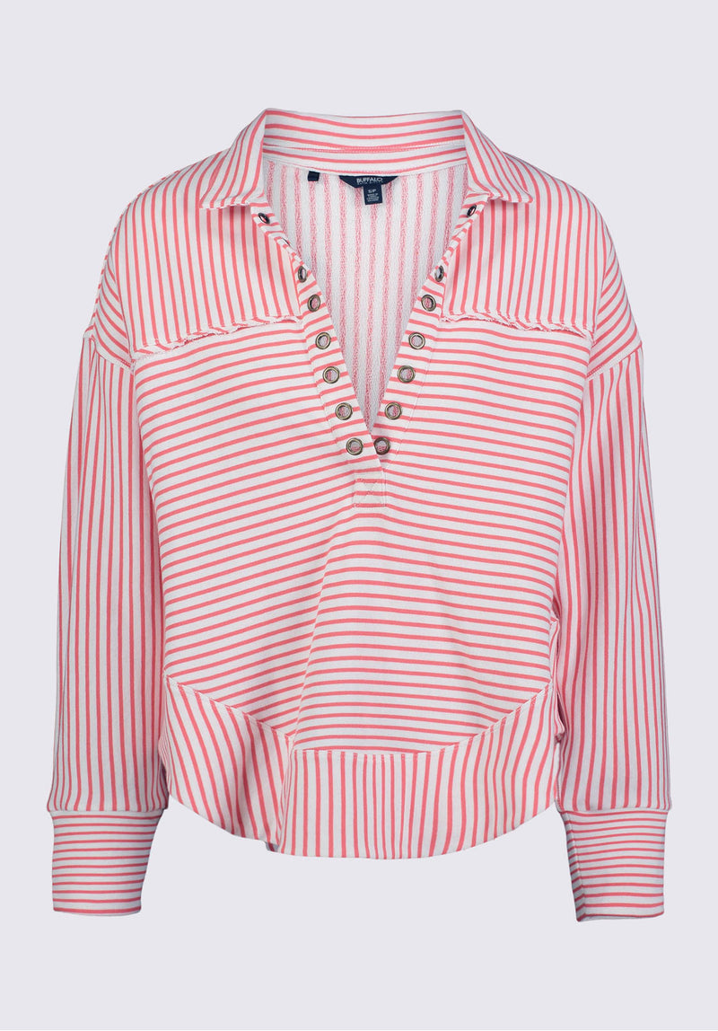 Ellowynne Women’s Striped Pullover in White & Red - KT0099P