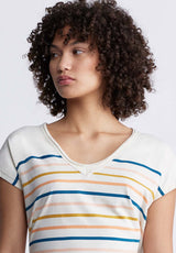 Buffalo David BittonDanique Women’s V-Neck Striped T-Shirt In White - KT0122P Color 