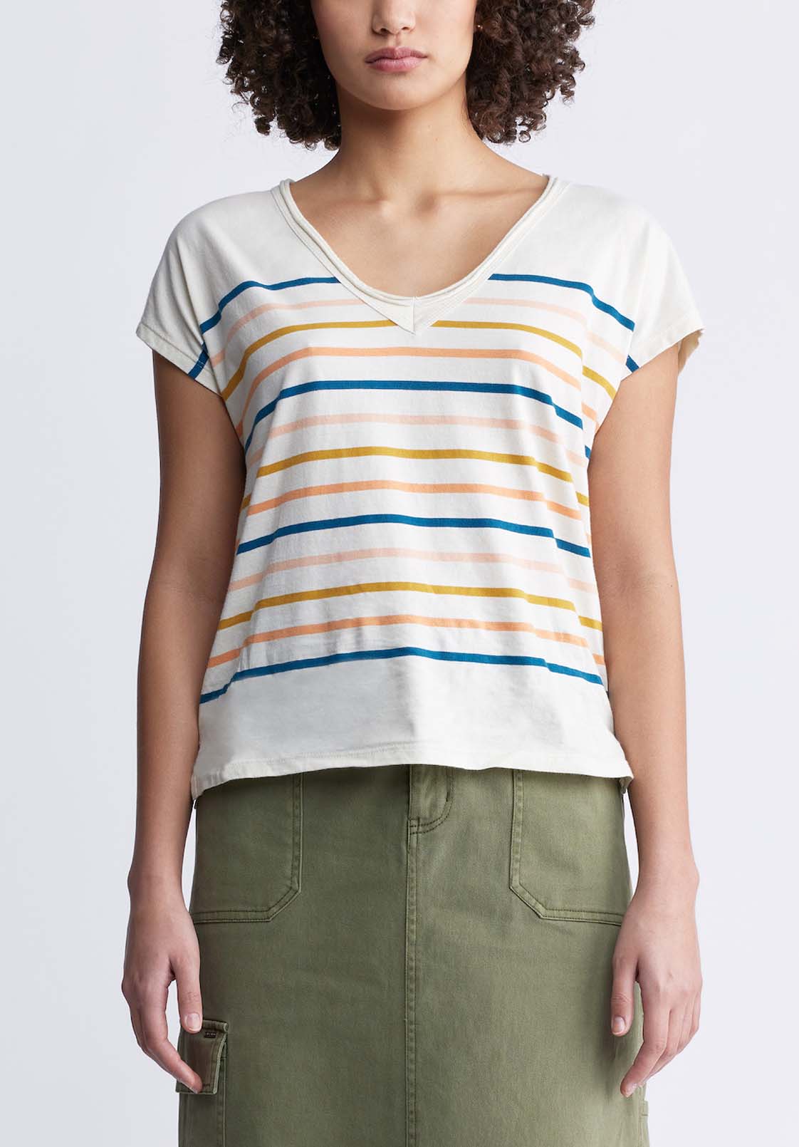buffalo david bitton Danique Women’s V-Neck Striped T-Shirt In White