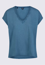 Danique Women’s V-Neck Striped T-Shirt in Teal Blue - KT0123P