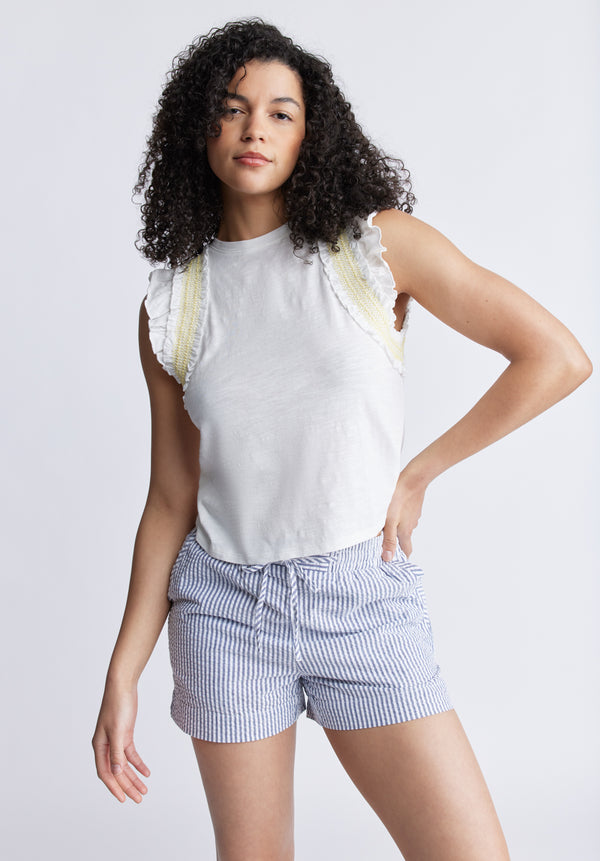 Betina Women's Ruffled Cropped Tank Top, White - KT0143S
