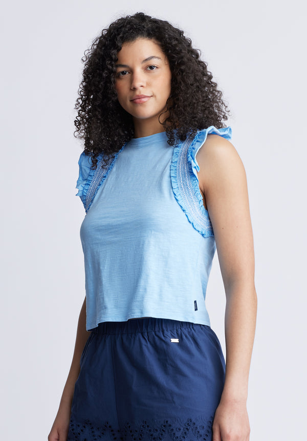Débardeur Betina court et volanté pour femme, bleu - KT0143S
