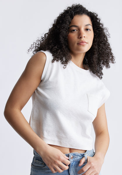 Amandine Women's Cap-Sleeve Crop Top, White - KT0149S
