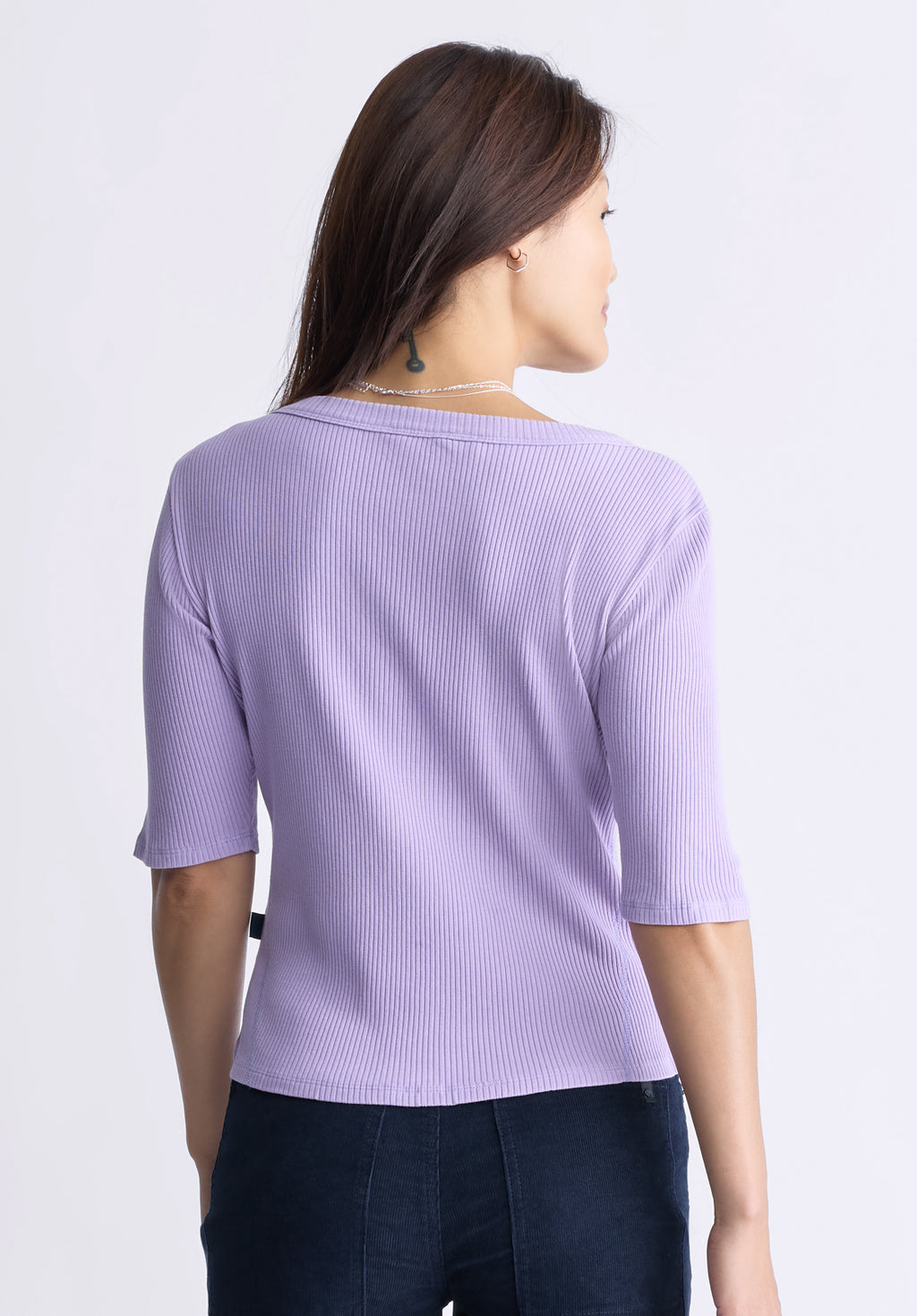 Knit Ribbed Purple Top Tabbey Women's Elbow Sleeve Ribbed Knit Top, Purple Rose – Buffalo Jeans CA