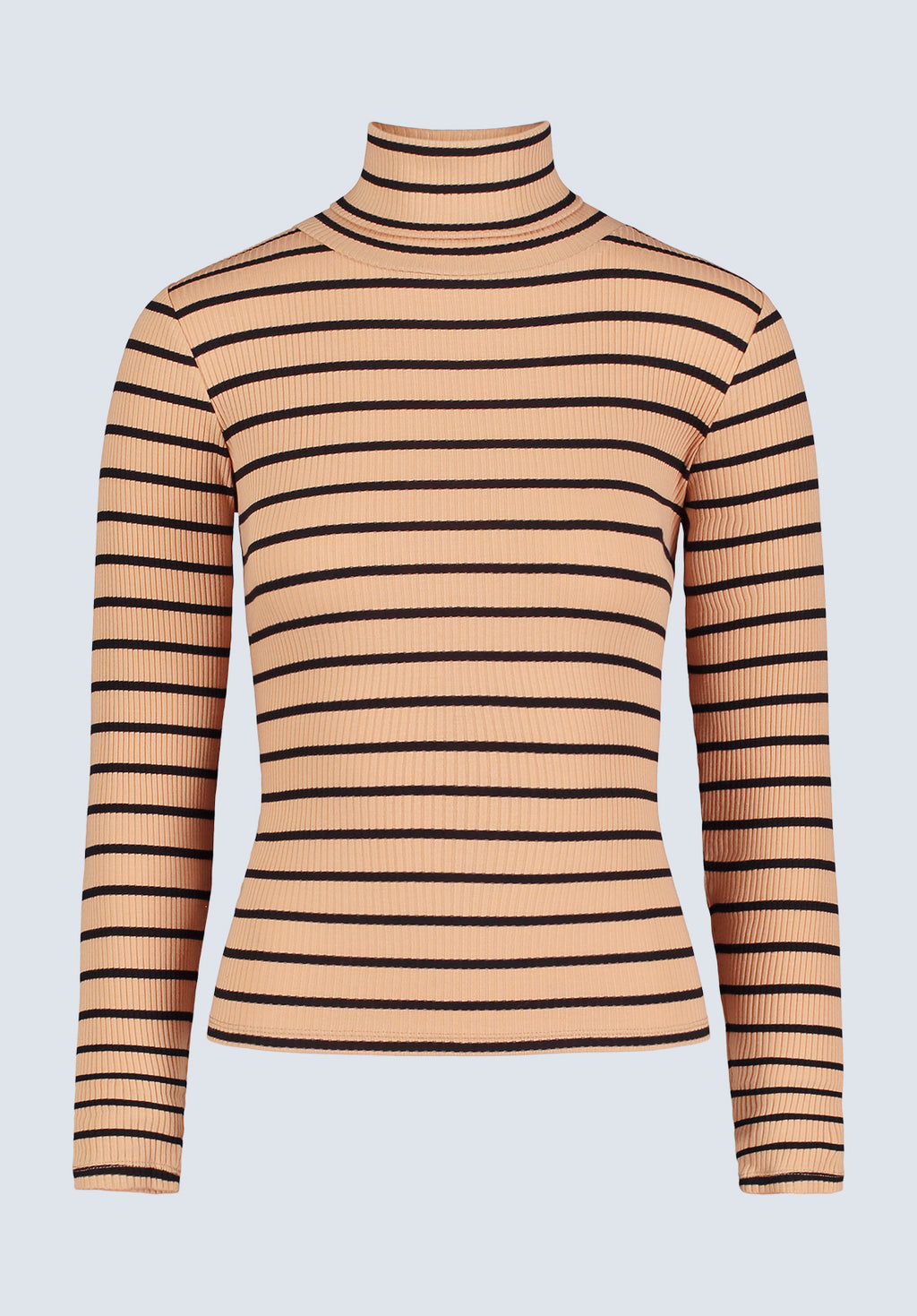 Mavra Women's Striped Ribbed Turtleneck Top, Beige KT0161F