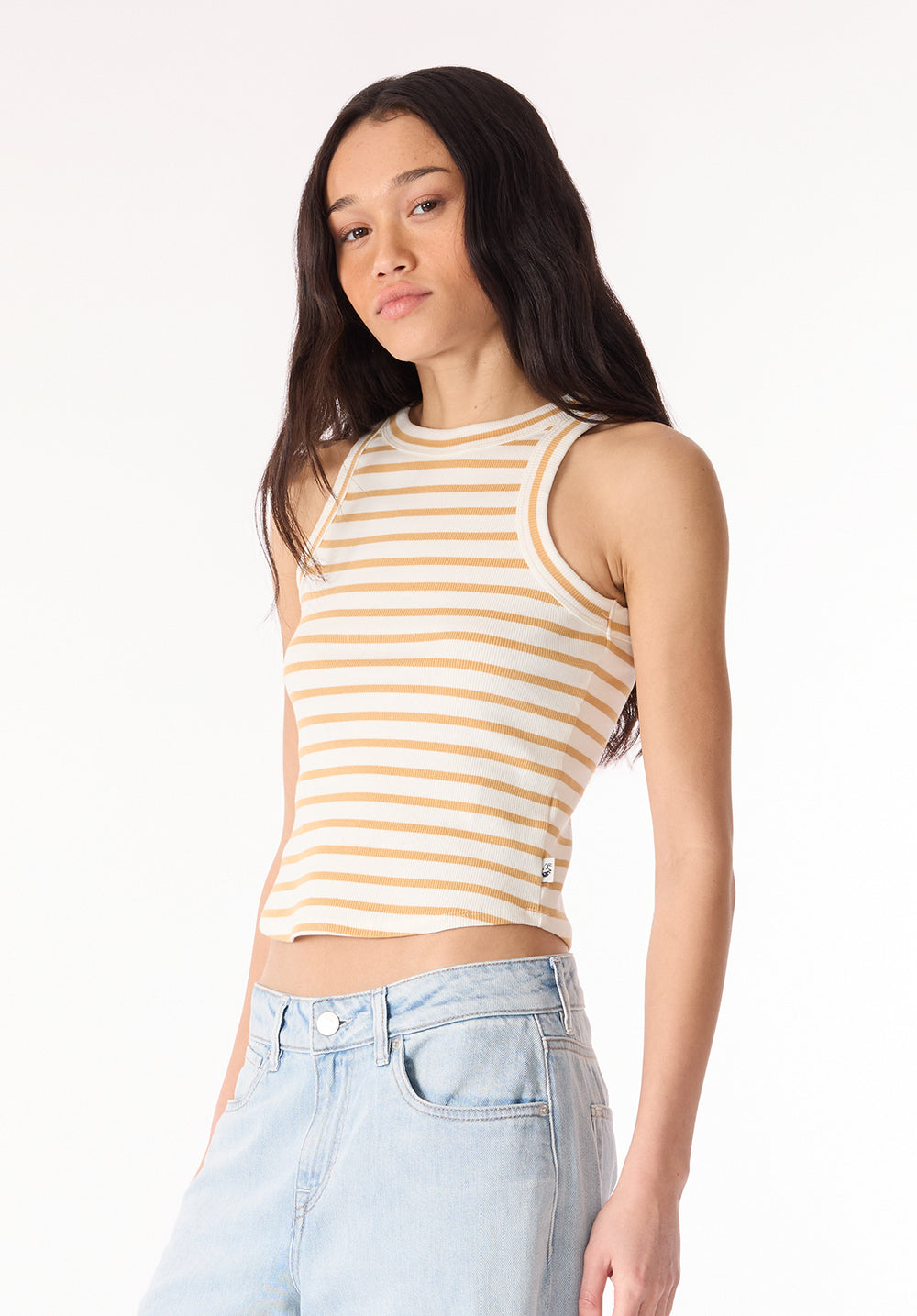 Regine Women's Ribbed Striped Tank Top, White & Beige – Buffalo