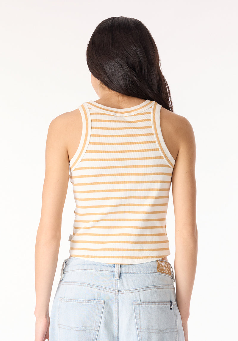 Regine Women's Ribbed Striped Tank Top, White & Beige – Buffalo