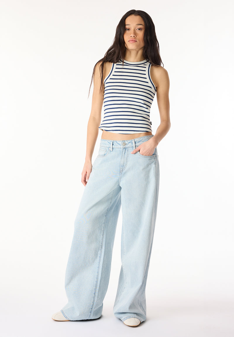 Regine Women's Ribbed Striped Tank Top, White & Navy – Buffalo