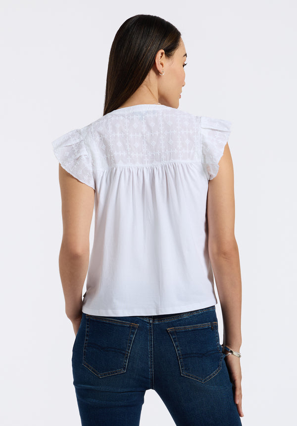 Buffalo David Bitton Mckaylie Women's Split Neck Top with Ruffle Detail color WHITE