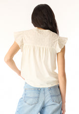 Mckaylie Women's Flutter Sleeve Split-Neck Top, Parchment - KT0210P