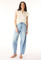 Mckaylie Women's Flutter Sleeve Split-Neck Top, Parchment - KT0210P