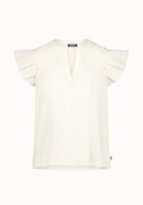 Mckaylie Women's Flutter Sleeve Split-Neck Top, Parchment - KT0210P