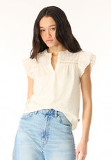 Mckaylie Women's Flutter Sleeve Split-Neck Top, Parchment - KT0210P