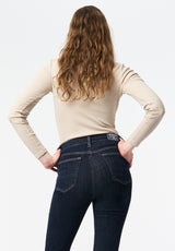 Mavra Women's Ribbed Turtleneck Top color OATMEAL