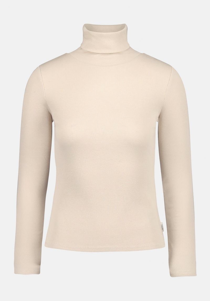 Mavra Women's Ribbed Turtleneck Top color OATMEAL
