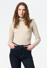 Mavra Women's Ribbed Turtleneck Top color OATMEAL