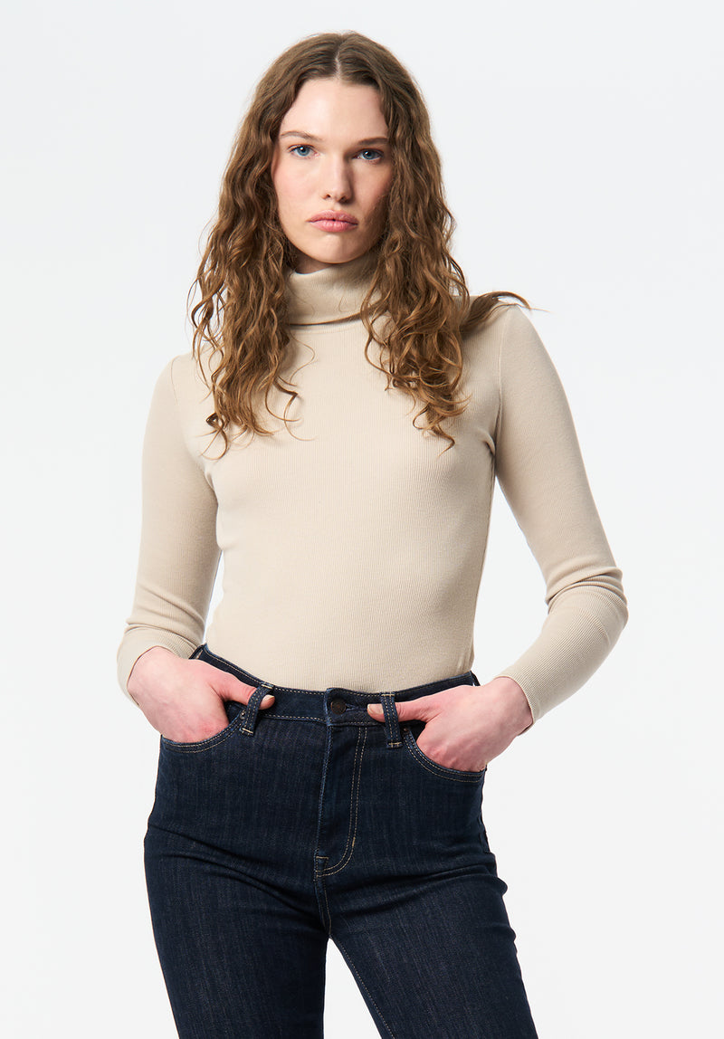 Mavra Women's Ribbed Turtleneck Top color OATMEAL
