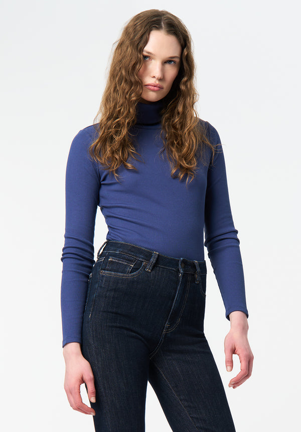 Mavra Women's Ribbed Turtleneck Top color OCEANA