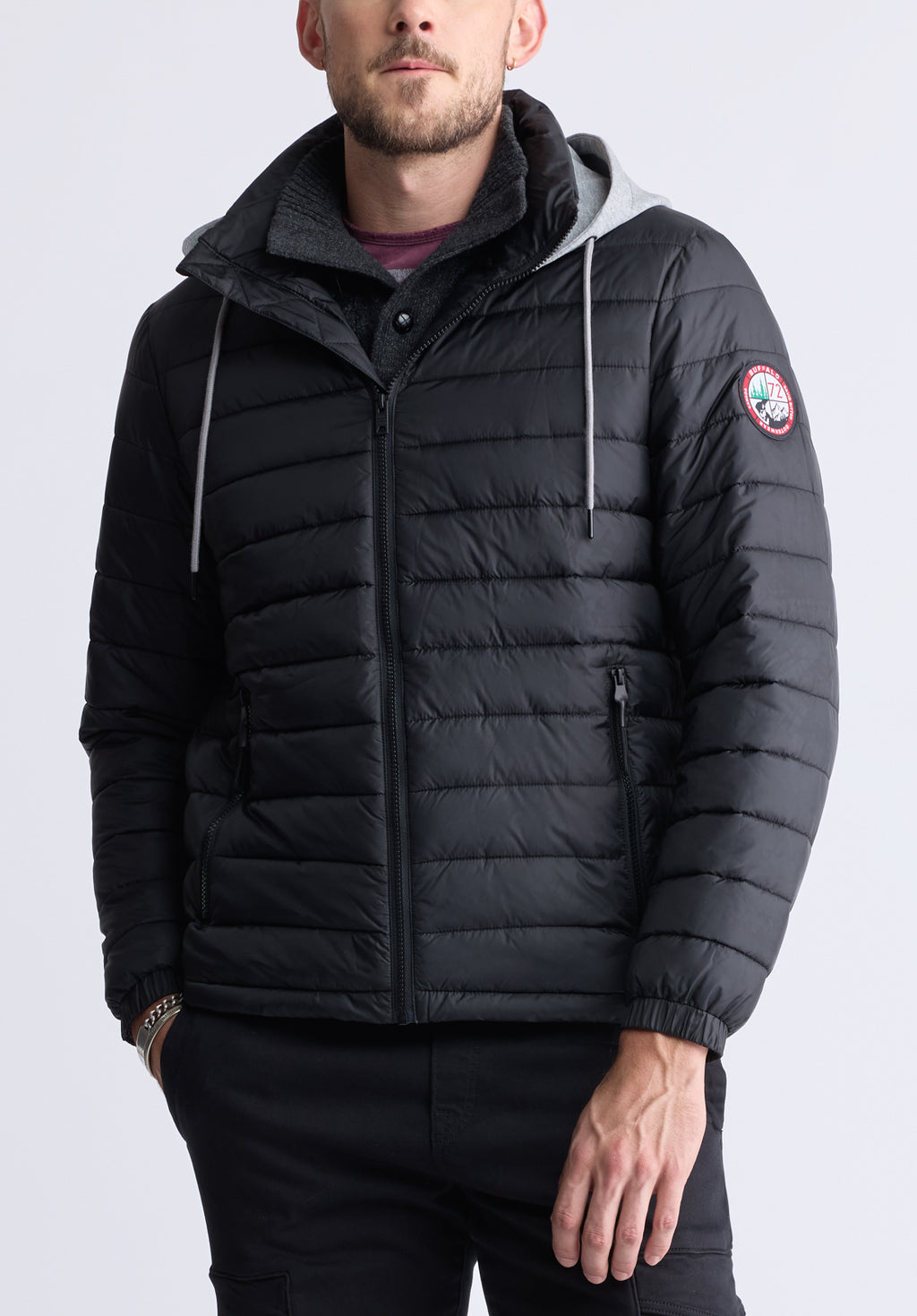 Vince Men s Quilted Puffer Zip Up Jacket with Contrasting Hoodie Blac Buffalo Jeans CA
