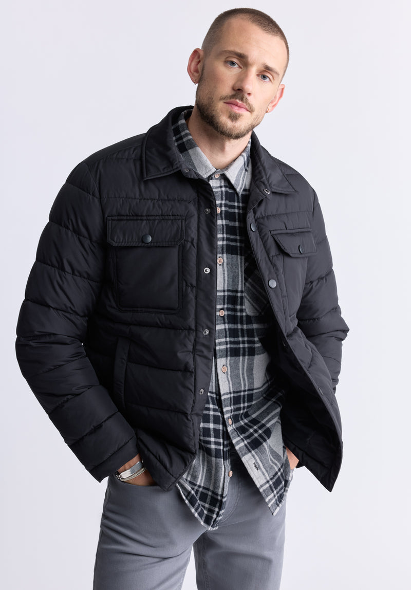 Ericson Men's Quilted Button-Front Jacket, Black - OBMOE001
