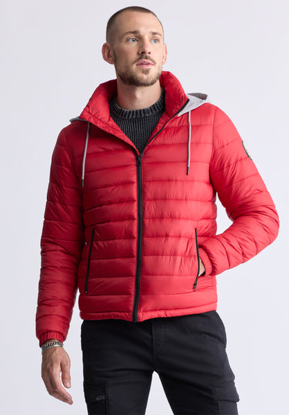 Chad Men’s Quilted Hooded Puffer Jacket, Red - OBMOE002