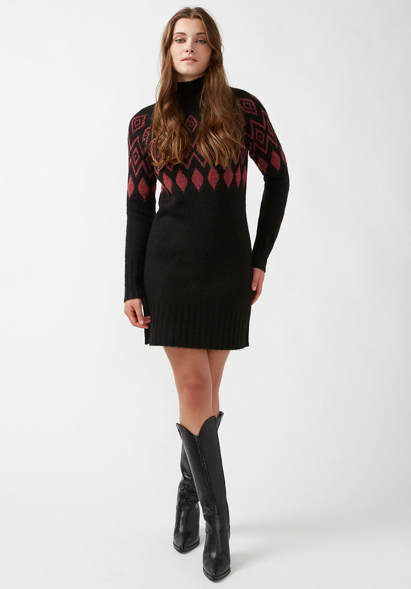 Buffalo David Bitton Massima Black Women's Long Sleeve Mock Neck Sweater Dress - SD0001H Color BLACK