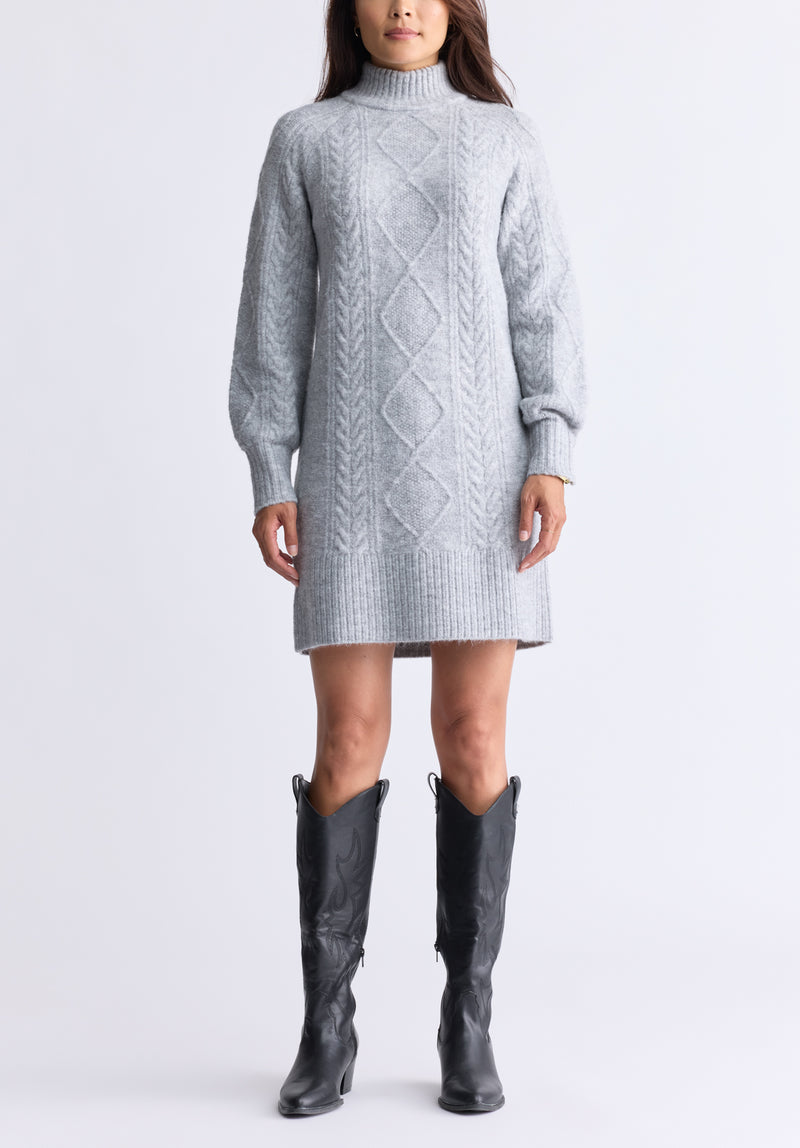 Robe pull en maille torsadée à col roulé Levelle pour femmes, gris