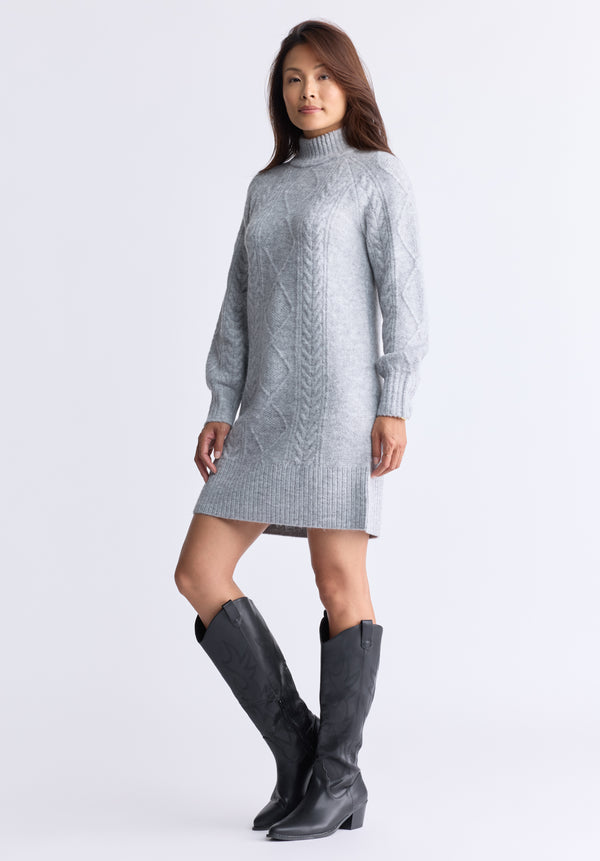 Robe pull en maille torsadée à col roulé Levelle pour femmes, gris - SD0005H