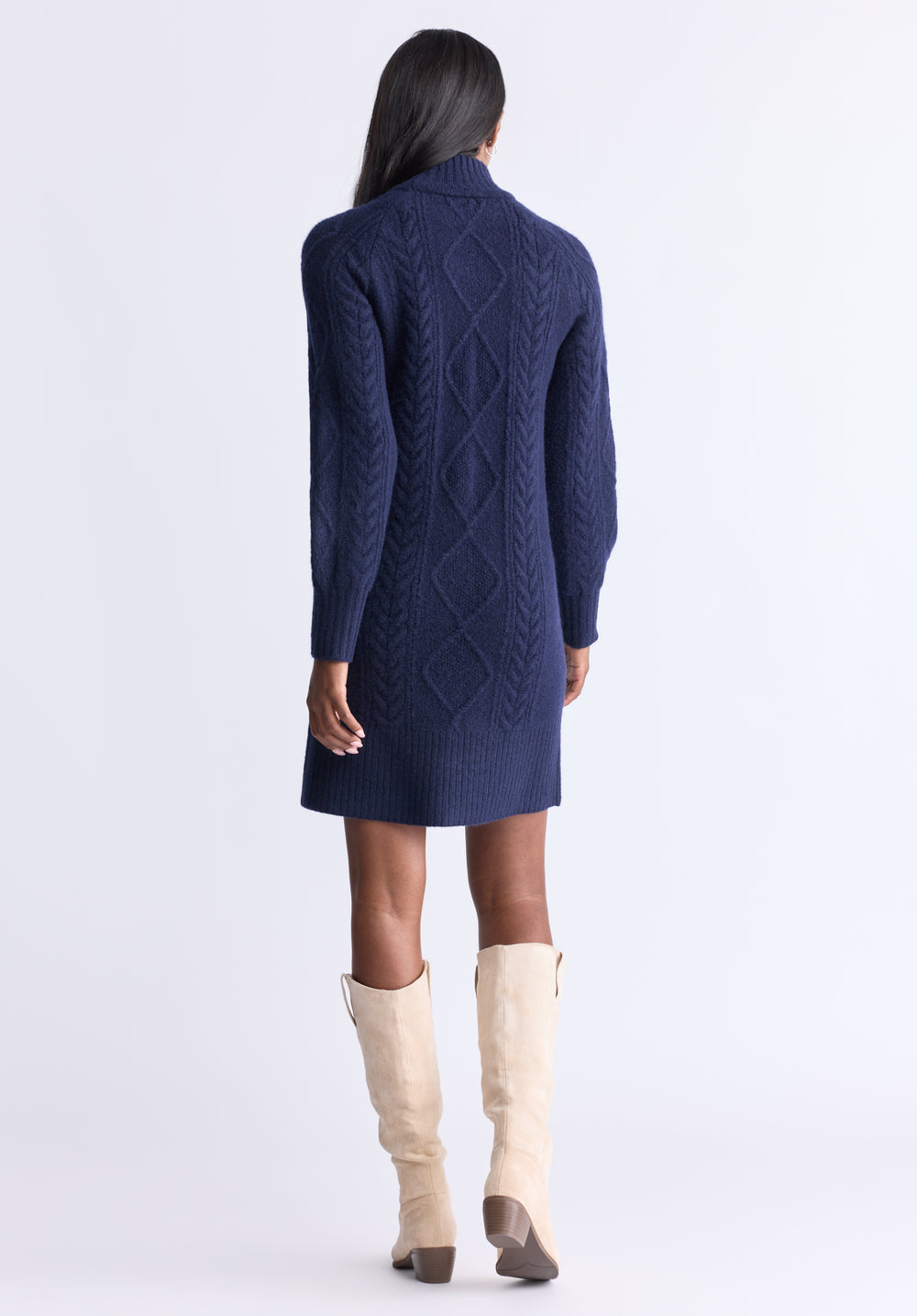 Buffalo Jeans Women s Levelle Cable Knit Turtleneck Sweater Dress Navy Size S