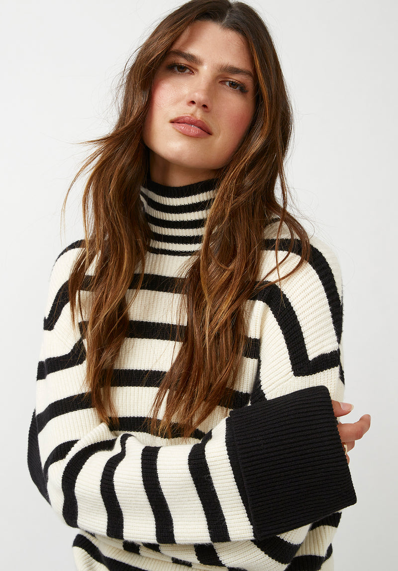 Buffalo David Bitton Drew Black Stripe Women's Funnel Neck Sweater - SW0020F  