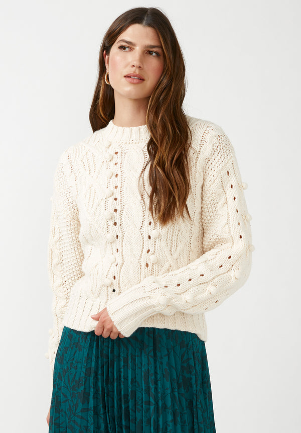 Buffalo David Bitton Larsa Ivory Women's Crew Neck Sweater - SW0021F Color IVORY