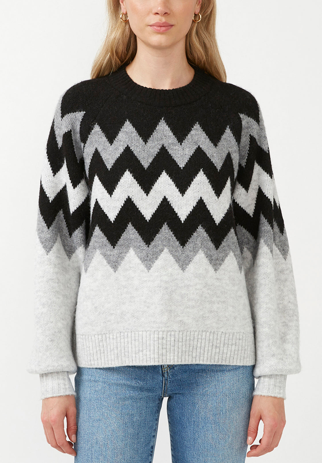 buffalo david bitton Nerissa Women's Crewneck Sweater in Black & Grey Chevron Print