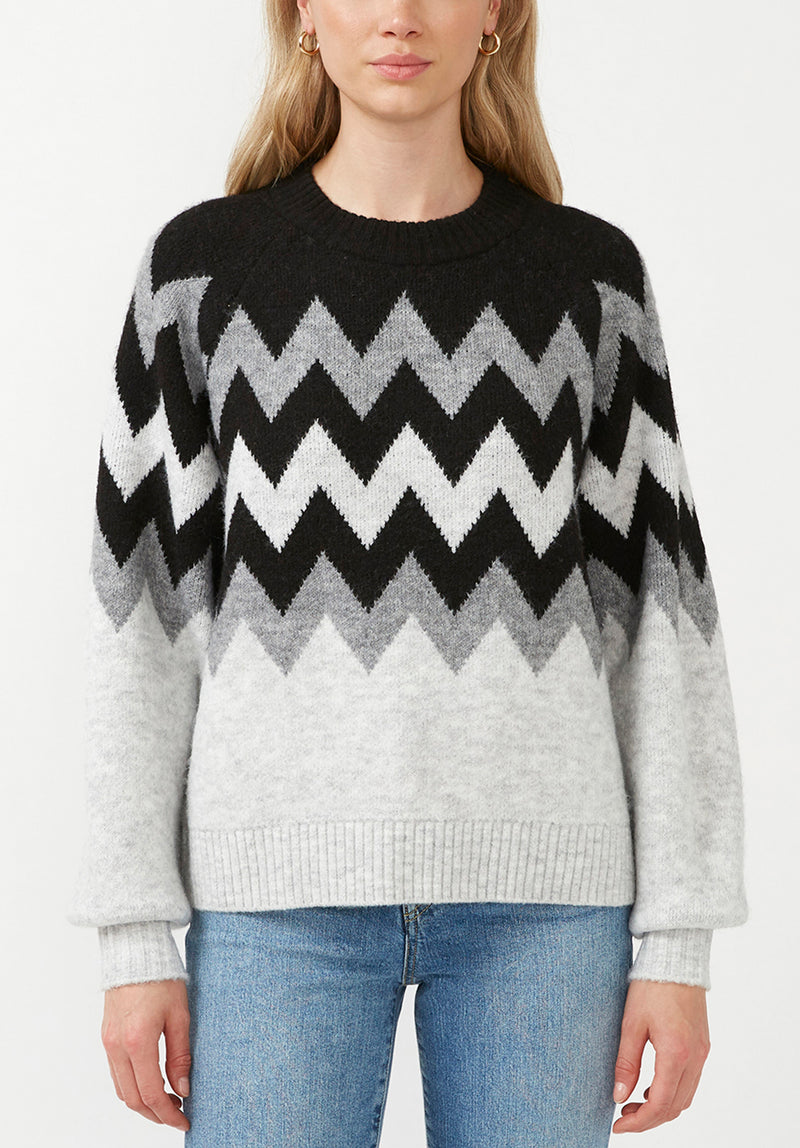 Buffalo David Bitton Nerissa Women's Black Chevron Crewneck Sweater - SW0023F Color BLACK