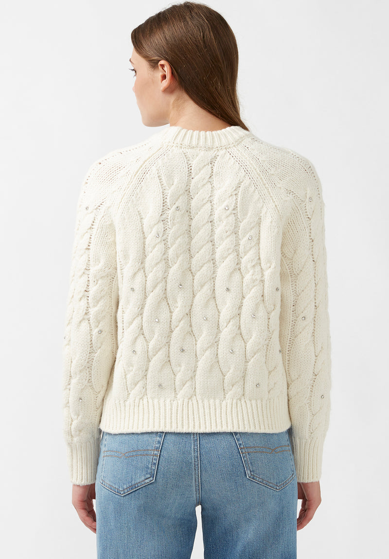 Buffalo David Bitton Magari Embellished Cable Knit Sweater Ivory Size Medium