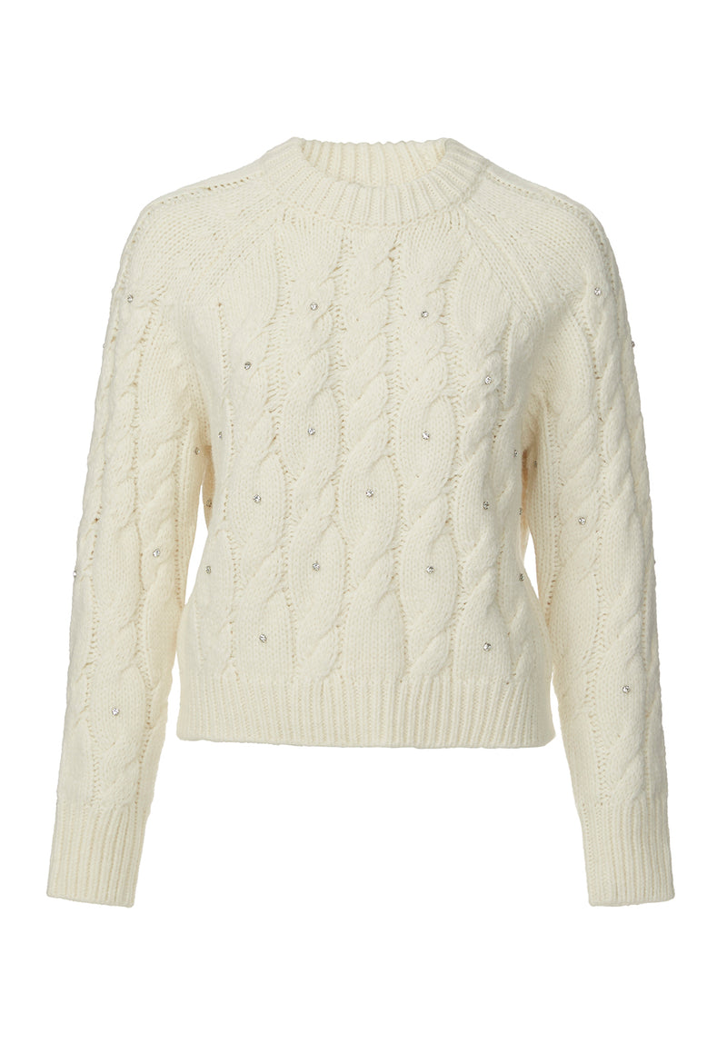 Magari Women s Long Sleeve Crewneck Cable Sweater in Ivory Buffalo Jeans CA