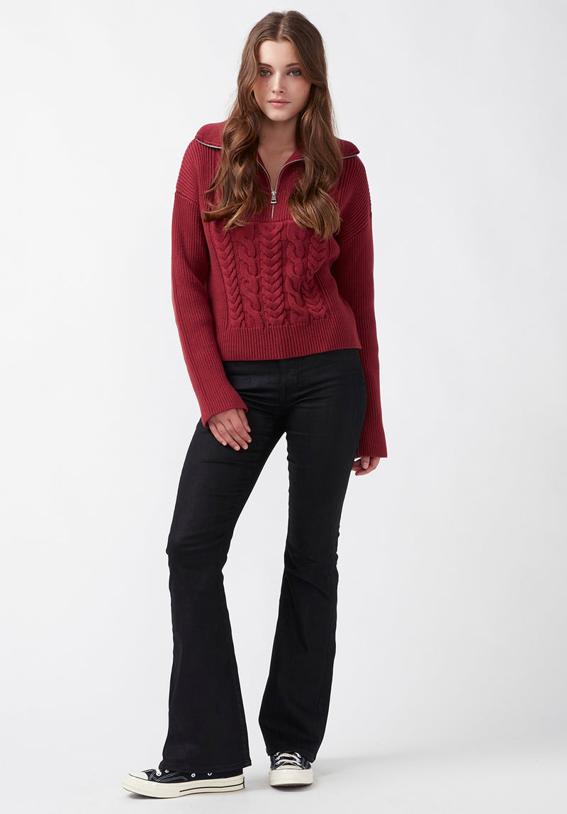 Buffalo David Bitton Sorella Long Sleeve Dark Red Sweater - SW0032F  