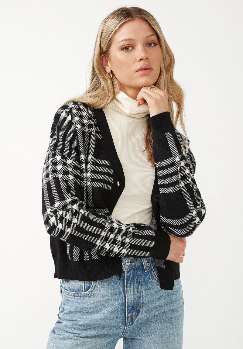 Buffalo David Bitton Rosina Black Plaid Women's Cardigan - SW0036F Color BLK PLAID