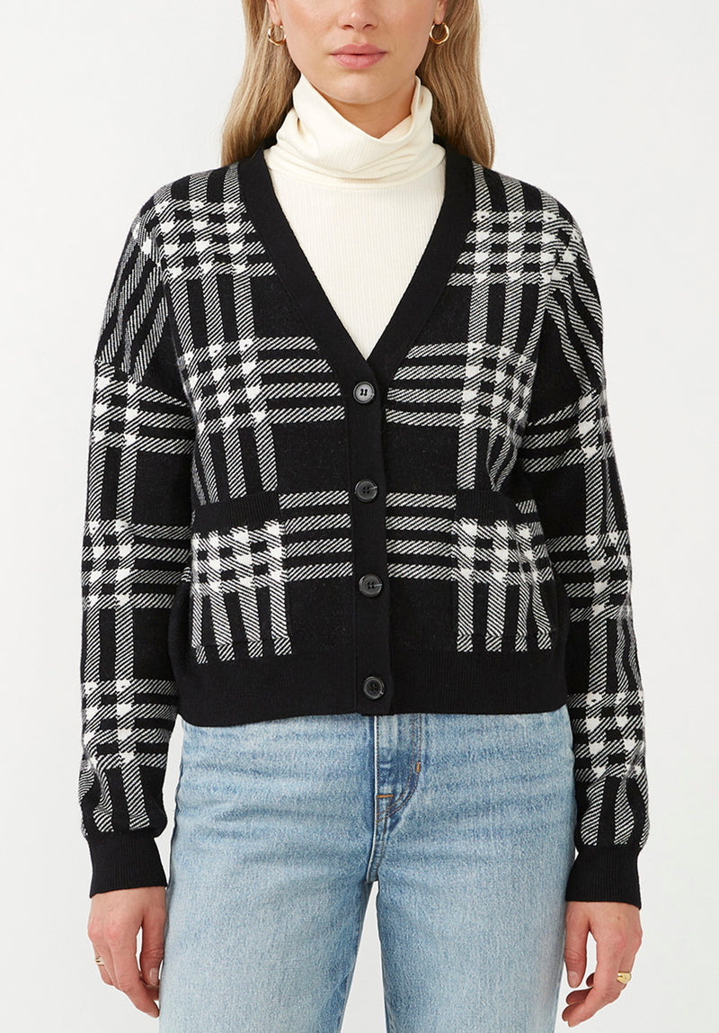 Buffalo David Bitton Rosina Black Plaid Women's Cardigan - SW0036F Color BLK PLAID