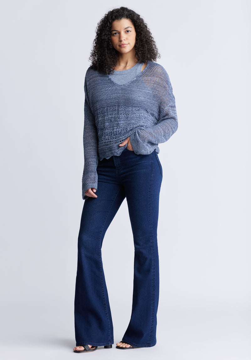 Buffalo Jeans Women s Cornelia Crochet Cropped Sweater Denim Blue Size XL