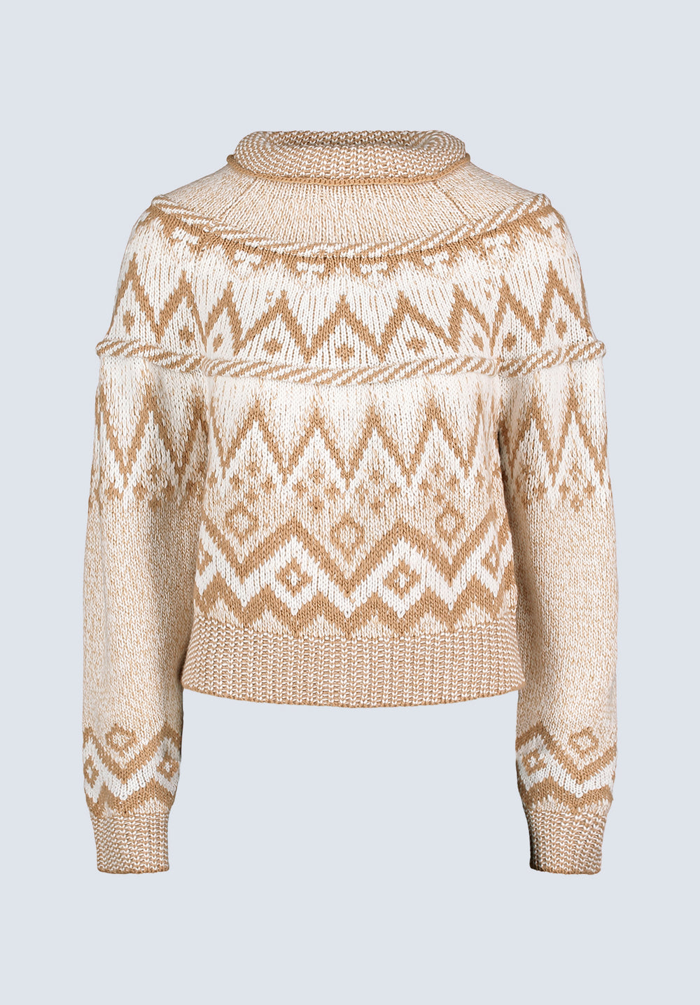 Buffalo Jeans Women s Lesina Fair Isle Knit Pullover Sweater Beige Camel Size M