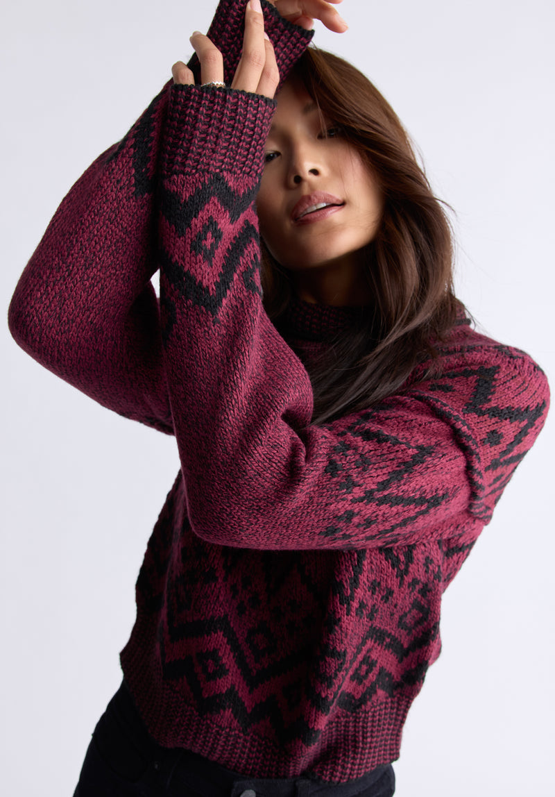 Lesina Women s Fair Isle Knit Pullover Sweater Red Black SW0088F Buffalo Jeans CA