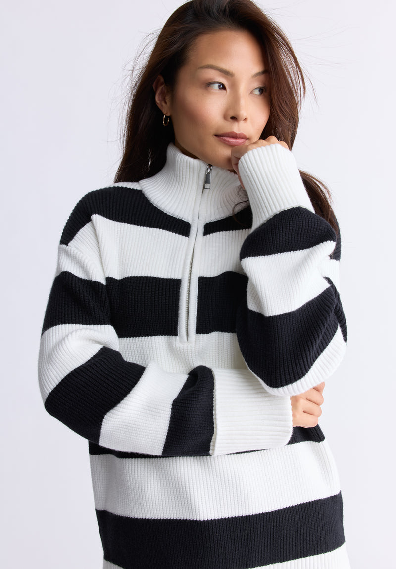 Buffalo Jeans Women s Storme Striped Quarter Zip Oversized Sweater